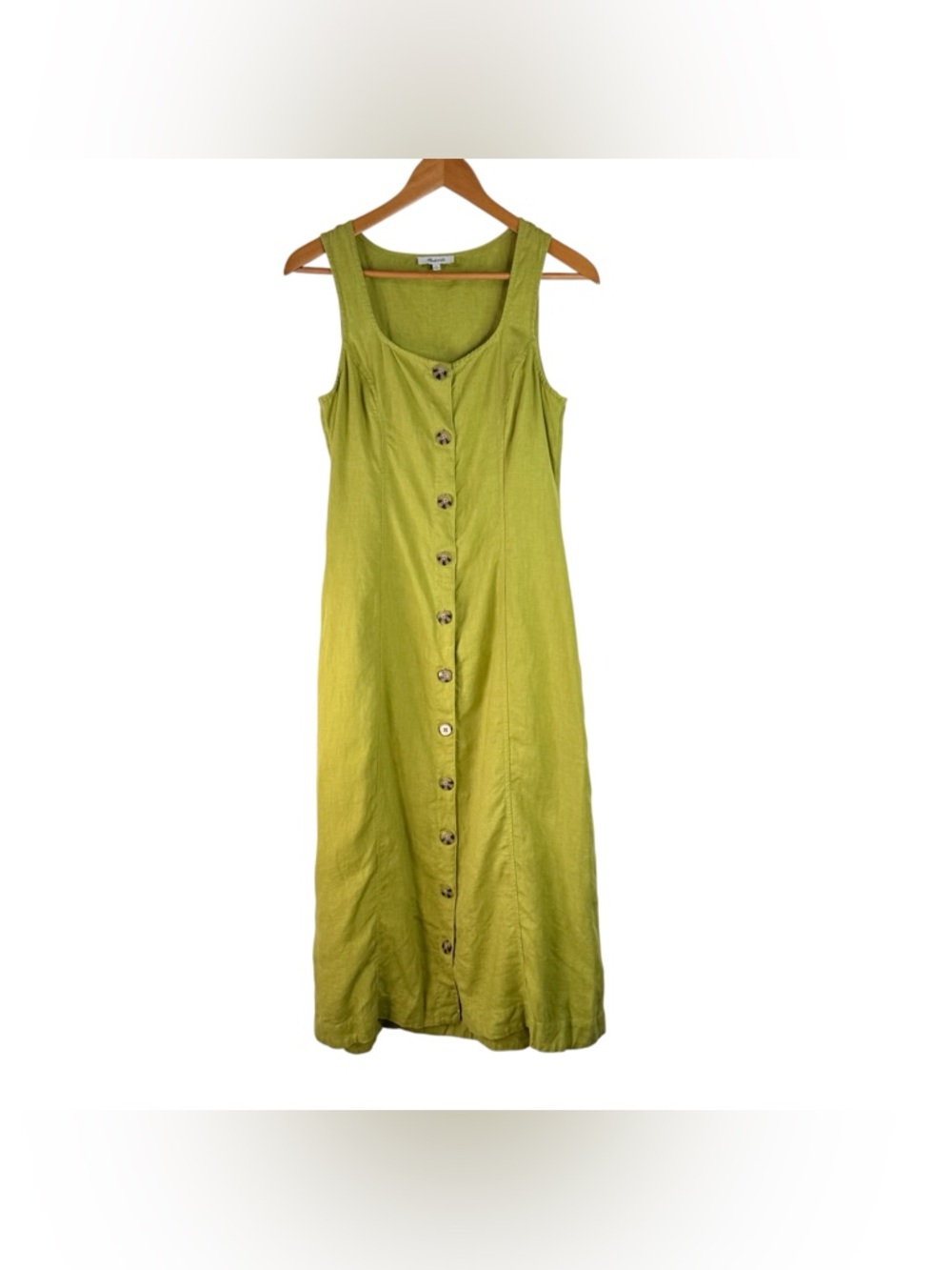 Madewell Women’s Button-Front Midi Dress in 100% Linen Citrus Lime Size 4